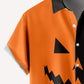 Zwart-Oranje Halloween Pompoen Overhemd - Casual Revers Kraag