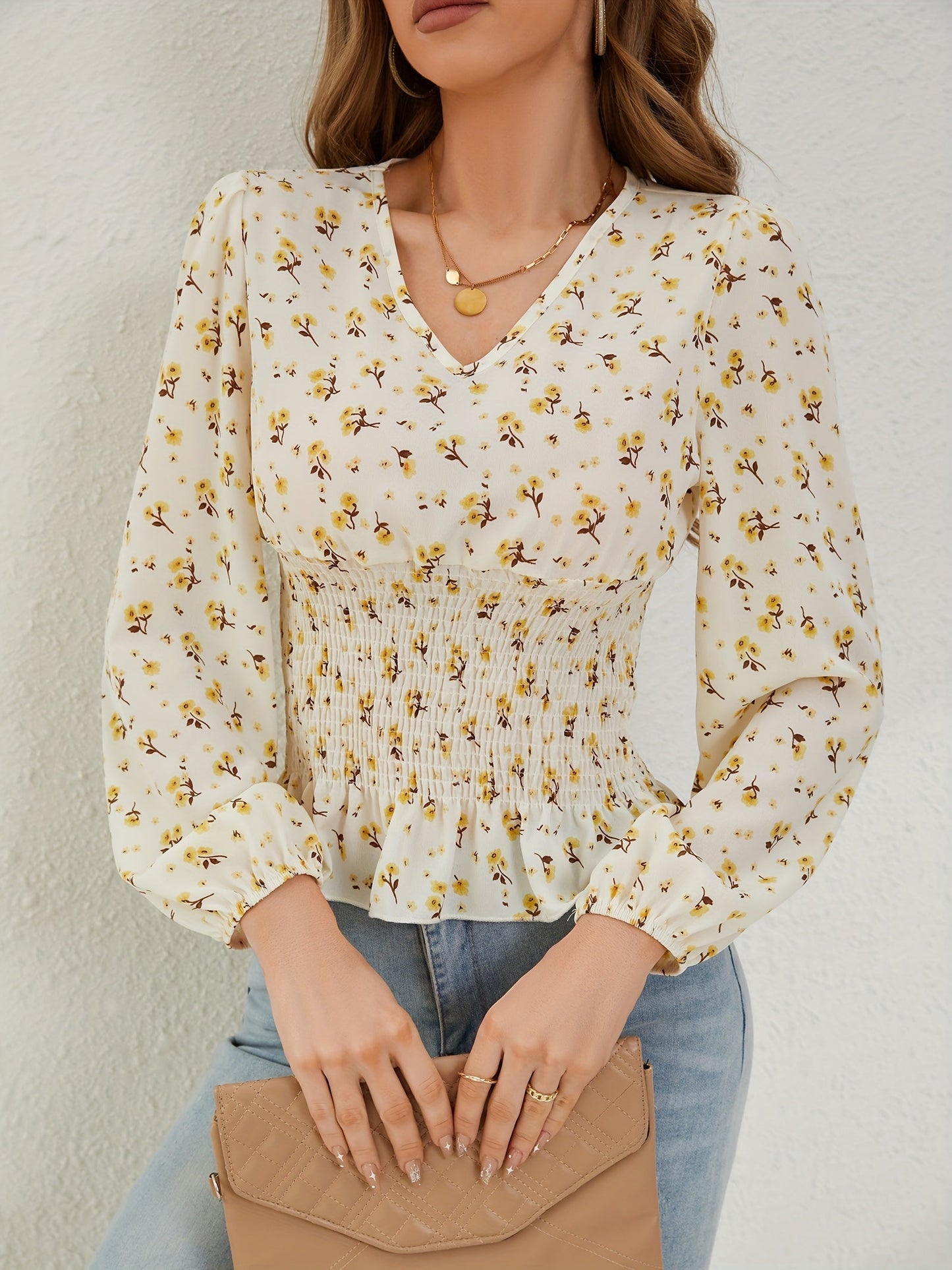 Zwart Bloemenpatroon Getailleerde Blouse - Sophie