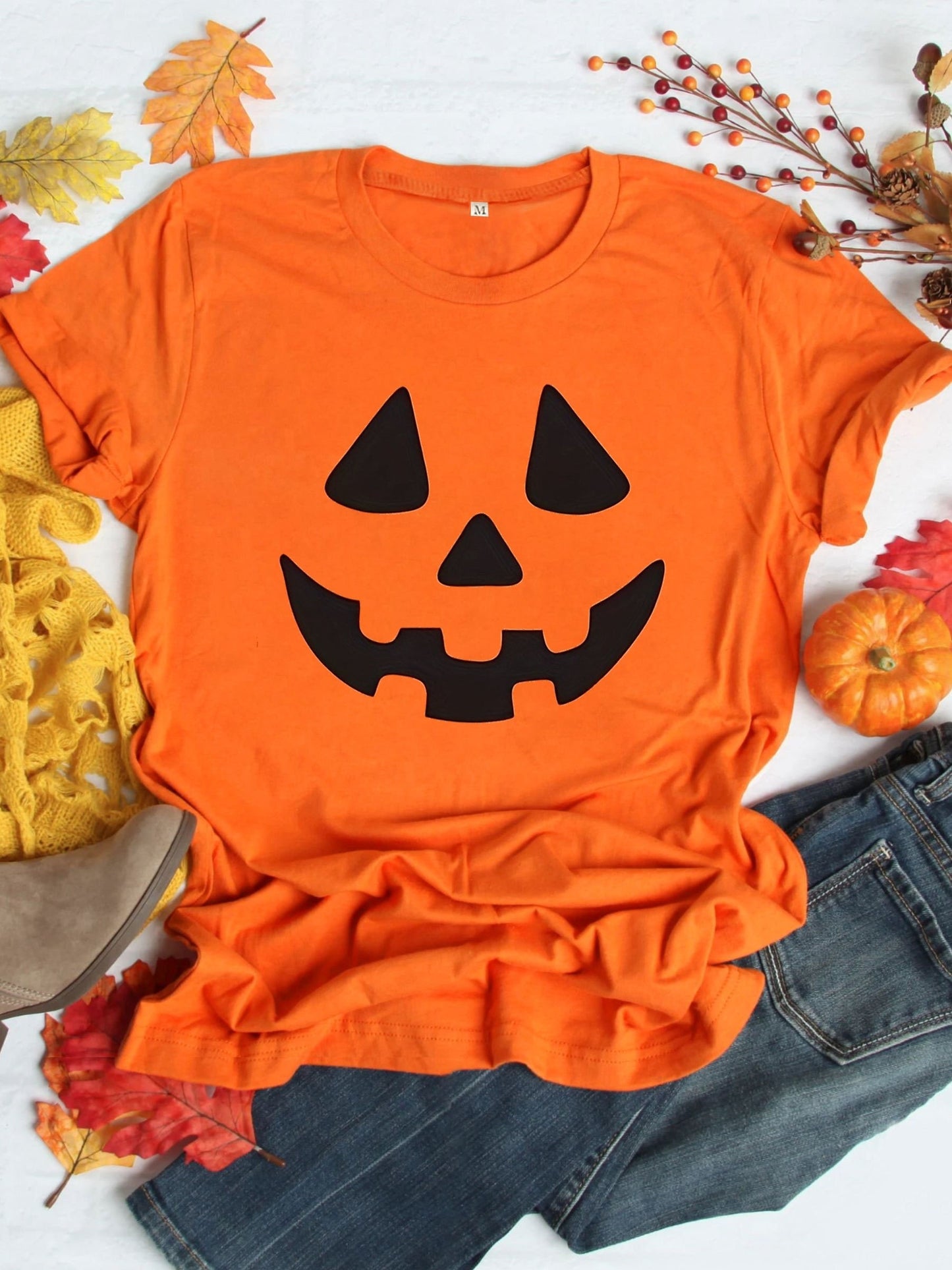 Oranje Halloween Pompoen T-shirt - Vintage Stijl