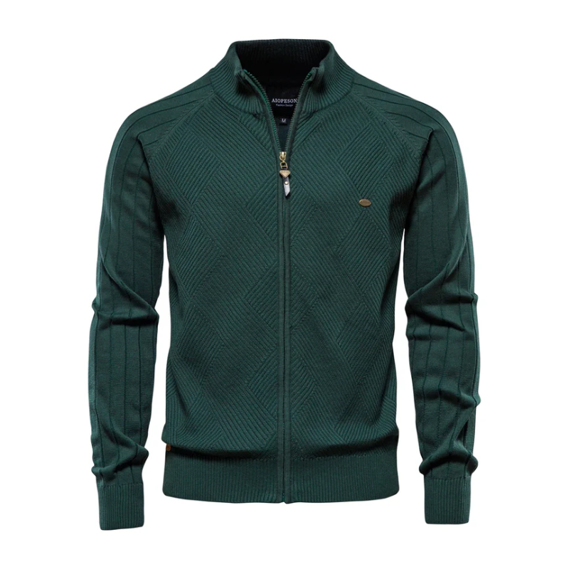 Groen Gebreid Vest Met Ritssluiting - Herfst/Winter Herenmode