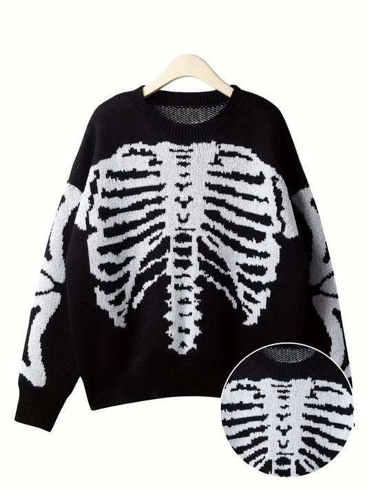 Zwarte Skelet Trui met Halloween Print - Casual Stijl