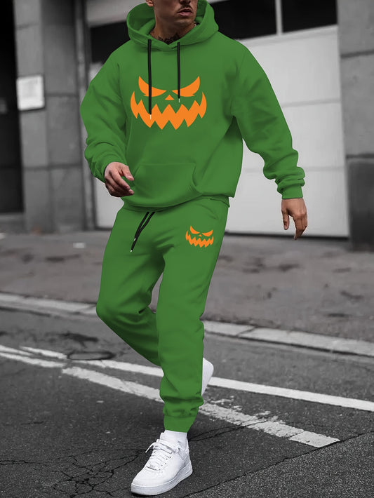 Groen Halloween Joggingpak met Pompoenprint