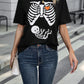 Zwart Halloween Skelet Print T-shirt - Ronde Hals