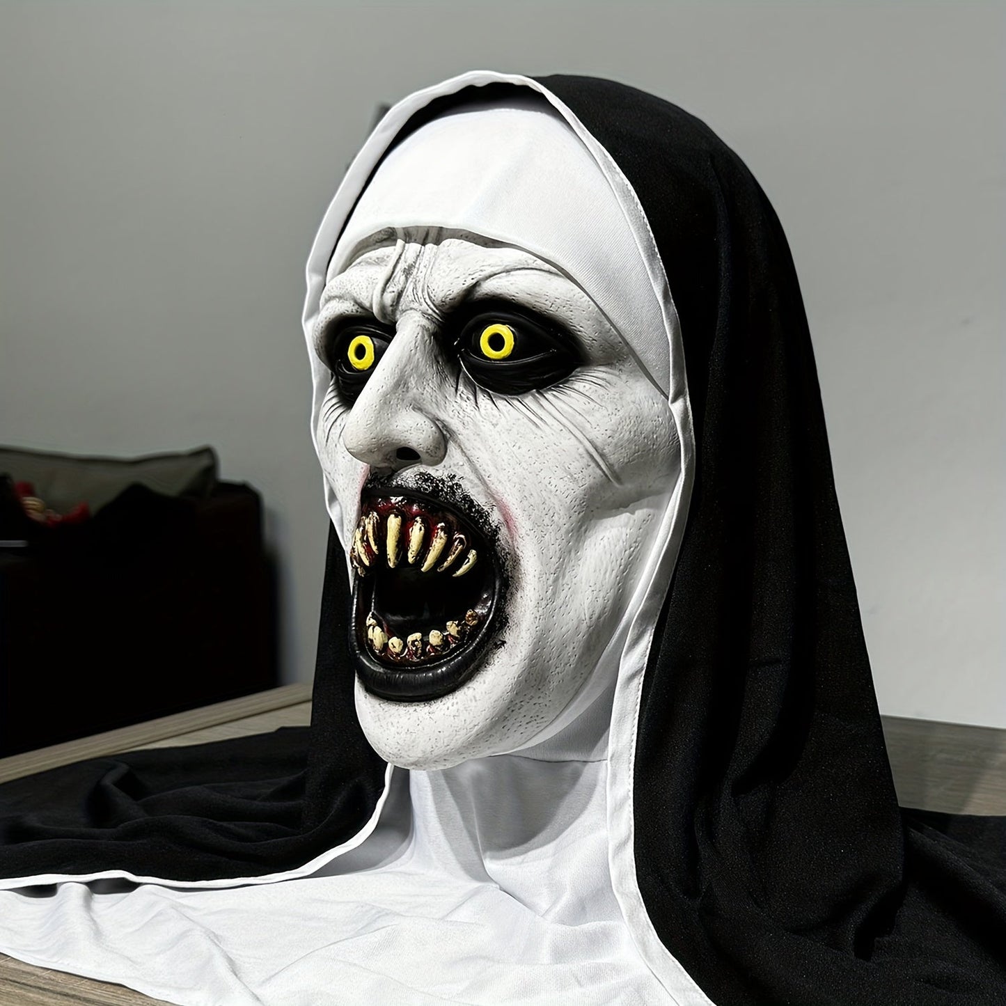 Horrormasker zwart-wit - Demonisch nonnenmasker Halloween