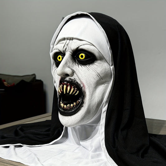 Horrormasker zwart-wit - Demonisch nonnenmasker Halloween