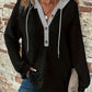 Casual Hoodie Met Kleurblok En Trekkoord - Wit/Olijfgroen