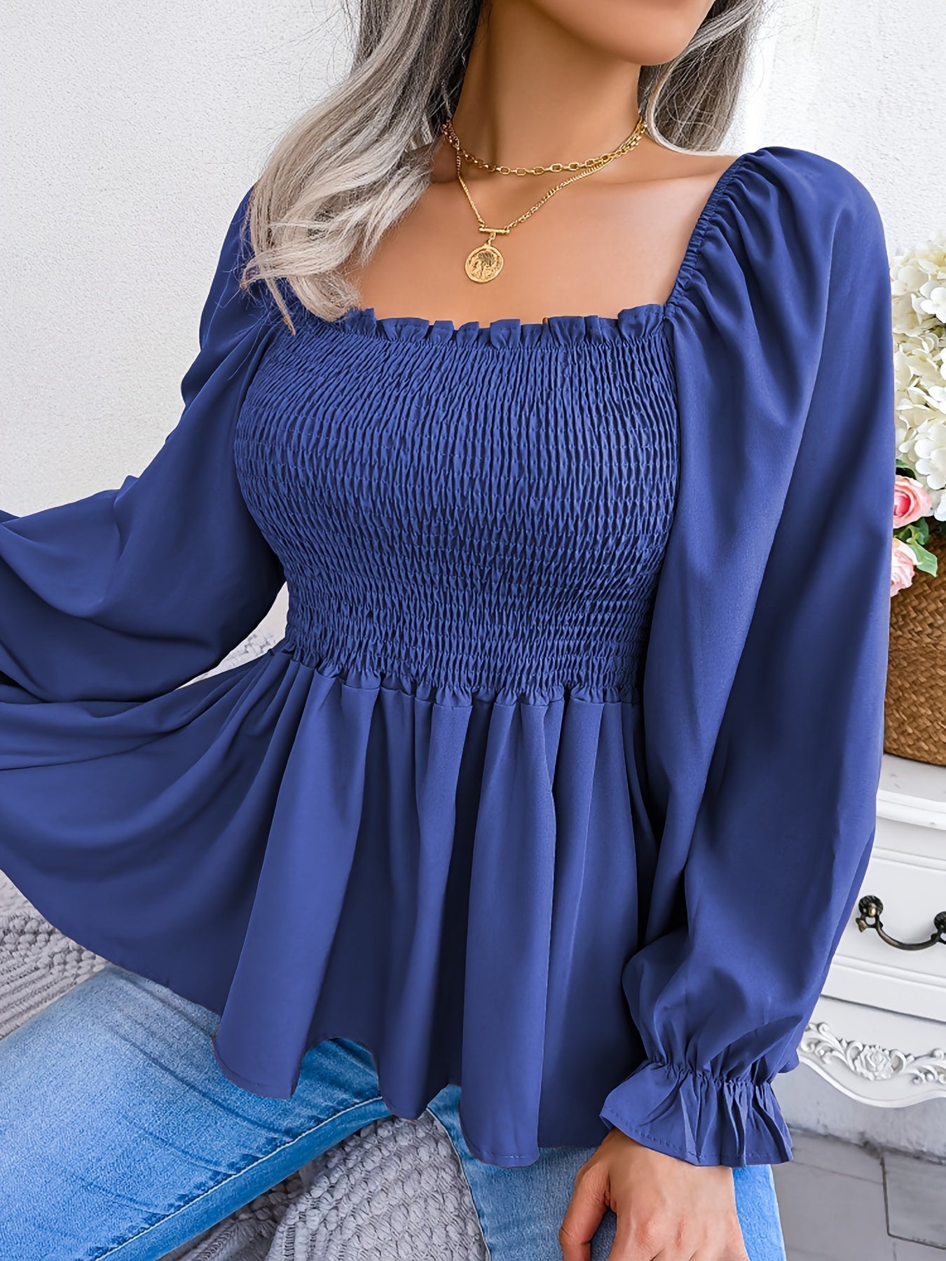 Bruine off-shoulder blouse met rimpels - Emilia