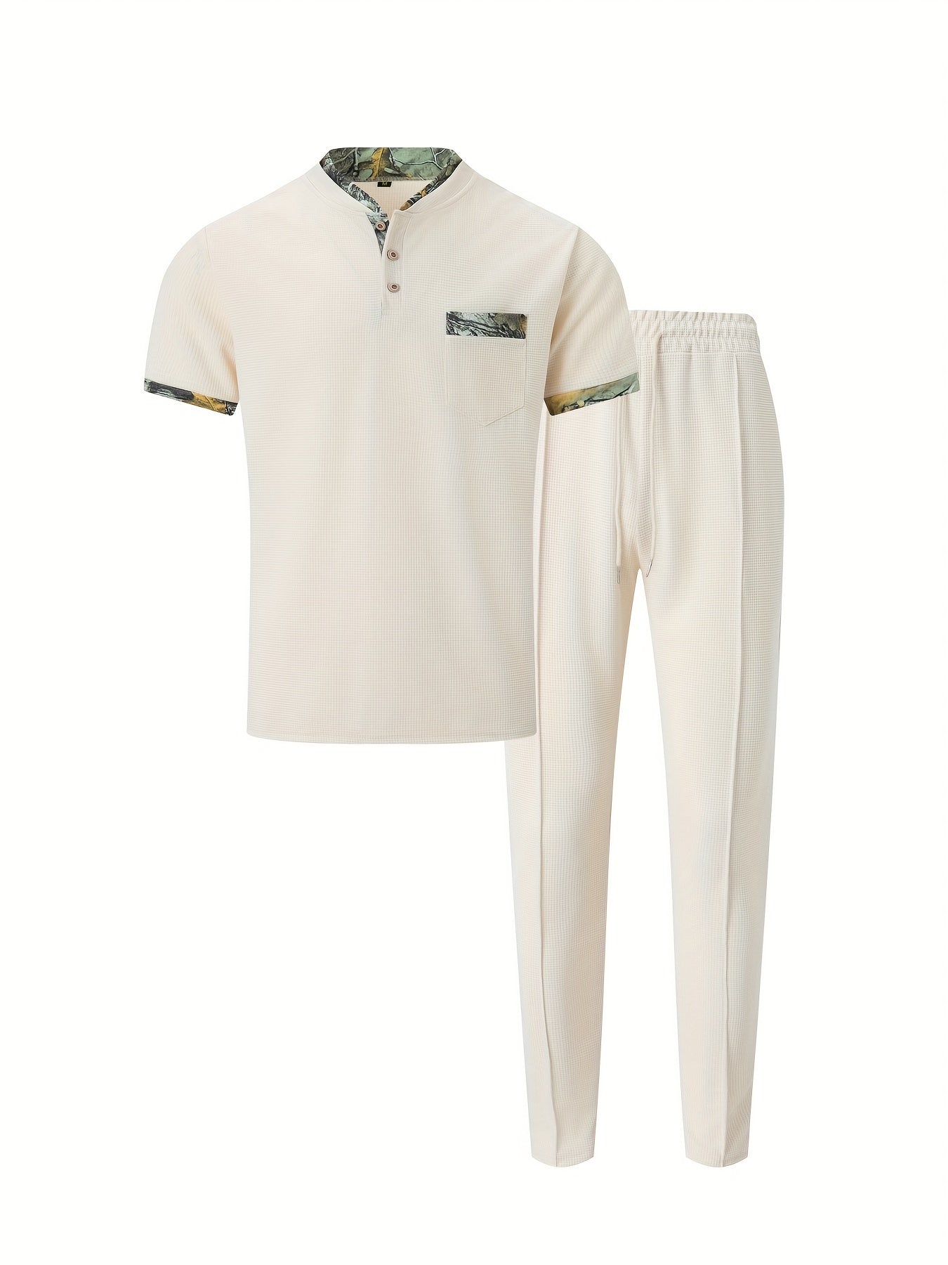 Heren Casual Set met Kraag en Zak - Beige