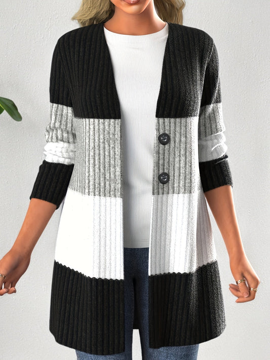 Gebreid damesvest in colorblock met knoopsluiting - Sophie