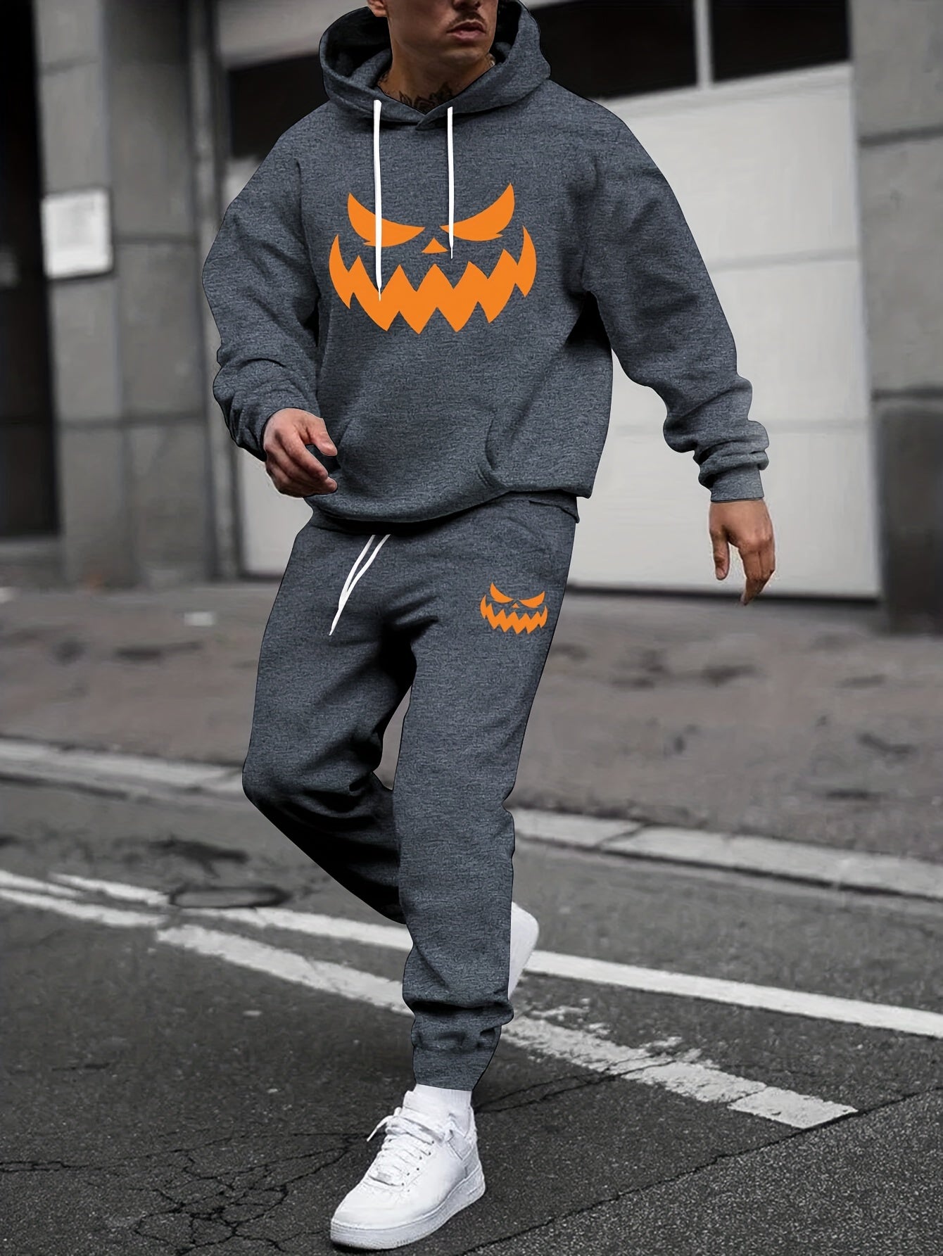 Groen Halloween Joggingpak met Pompoenprint