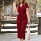 Blauwe jumpsuit met knoopsluiting en ceintuur - Emma