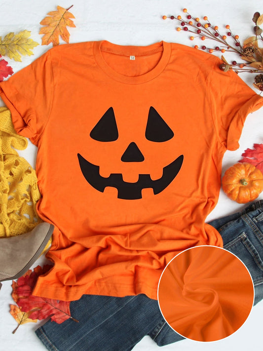 Oranje Halloween Pompoen T-shirt - Vintage Stijl