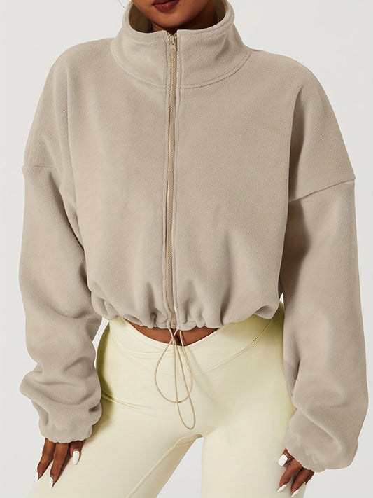 Khaki Fleece Crop Jas - Lina