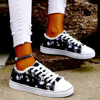 Zwart-witte Schedelprint Sneakers - Zoë