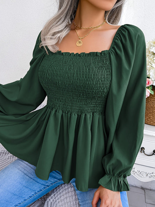 Bruine off-shoulder blouse met rimpels - Emilia