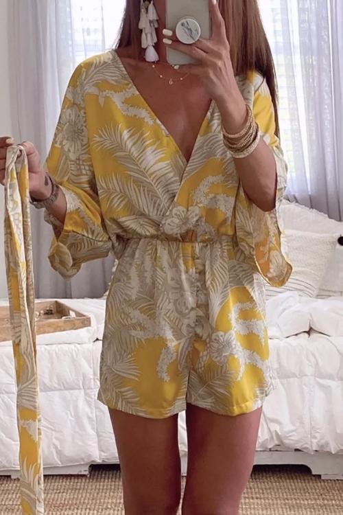 Palmprint Wrap Romper - Isla