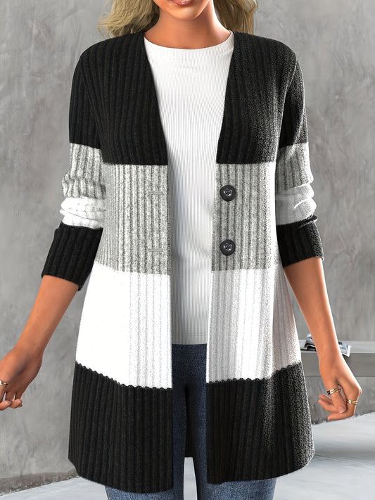 Gebreid damesvest in colorblock met knoopsluiting - Sophie