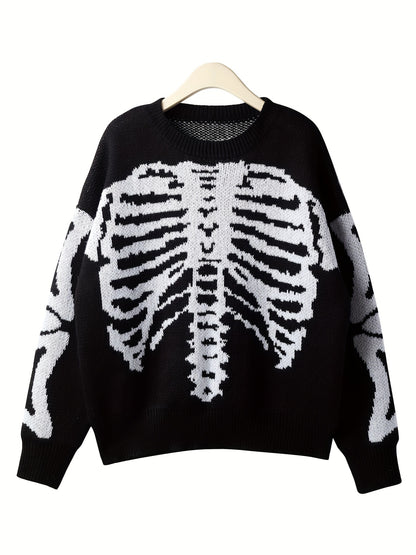 Zwarte Skelet Trui met Halloween Print - Casual Stijl