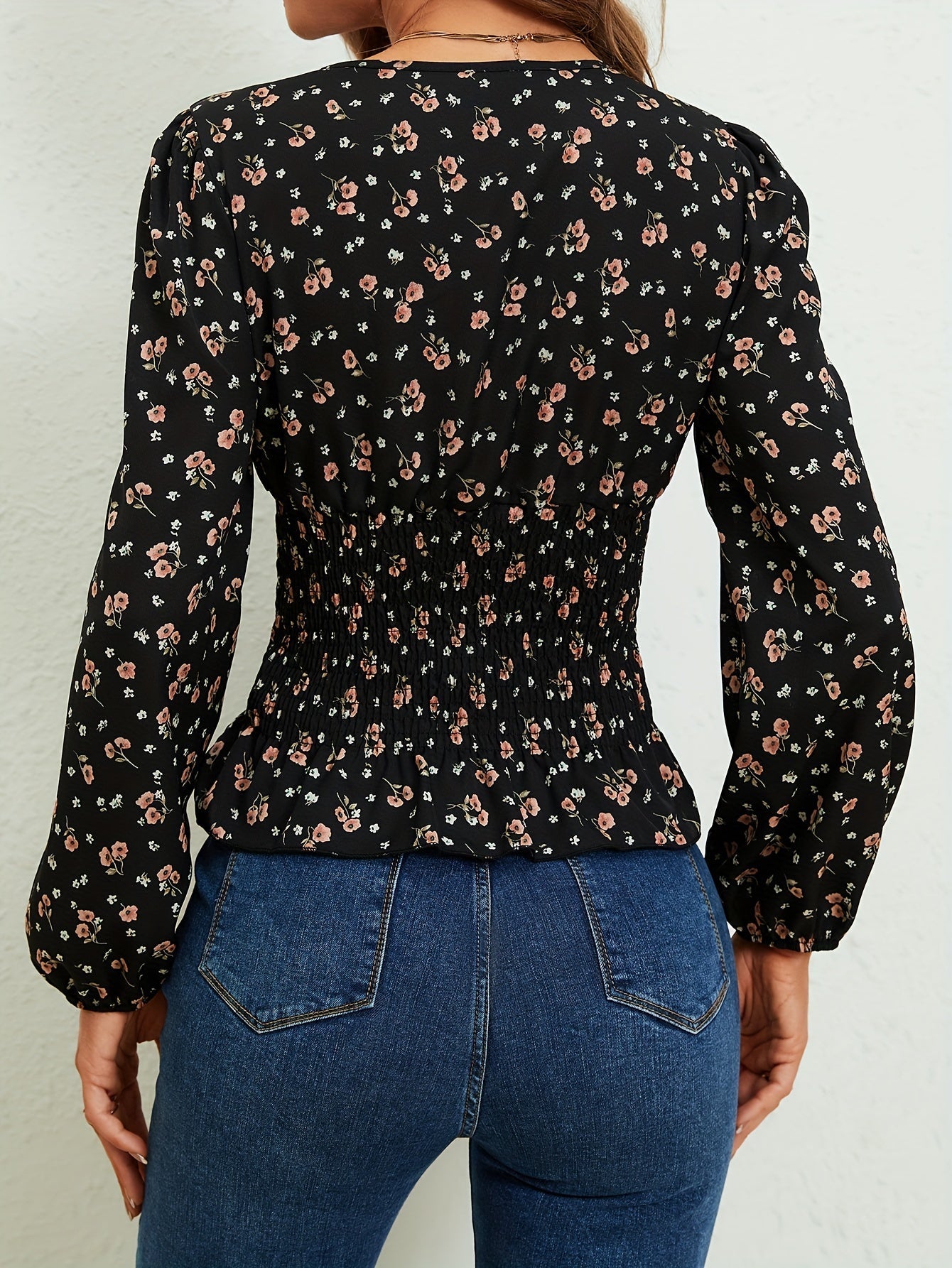 Zwart Bloemenpatroon Getailleerde Blouse - Sophie