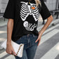 Zwart Halloween Skelet Print T-shirt - Ronde Hals