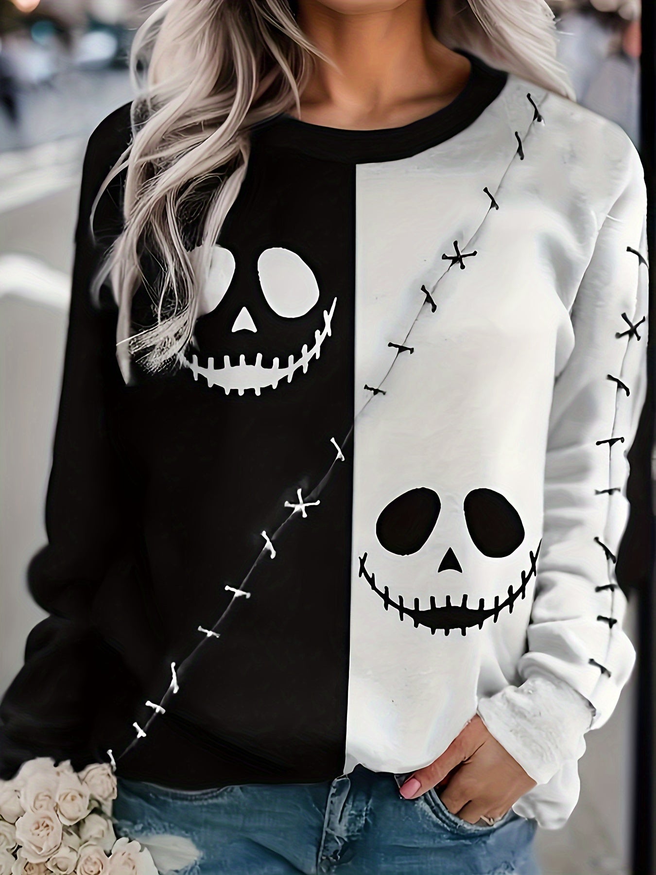 Halloween sweatshirt zwart-wit - Luna