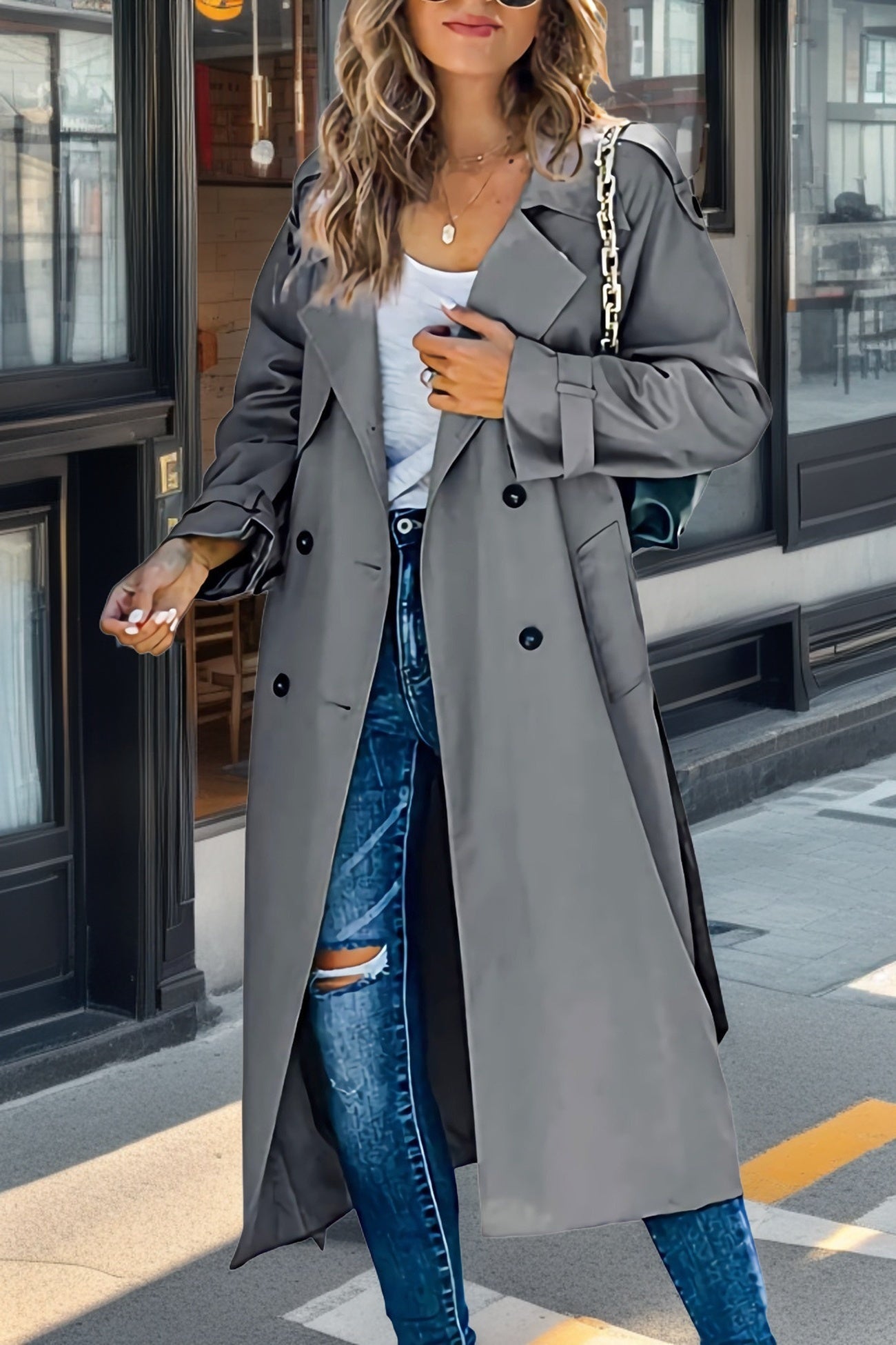 Double-breasted Lange Trenchcoat Met Riem - Emily