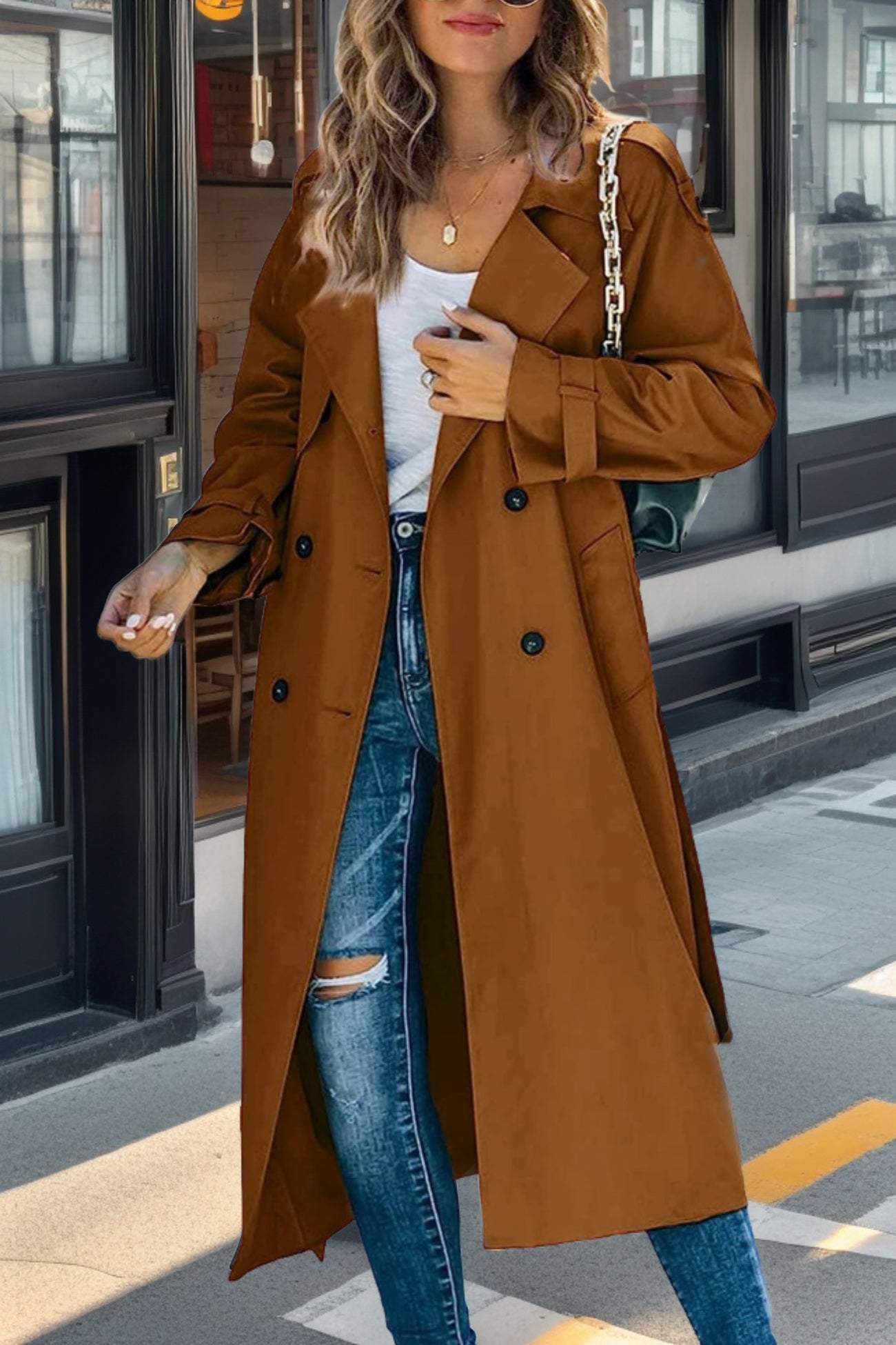 Double-breasted Lange Trenchcoat Met Riem - Emily