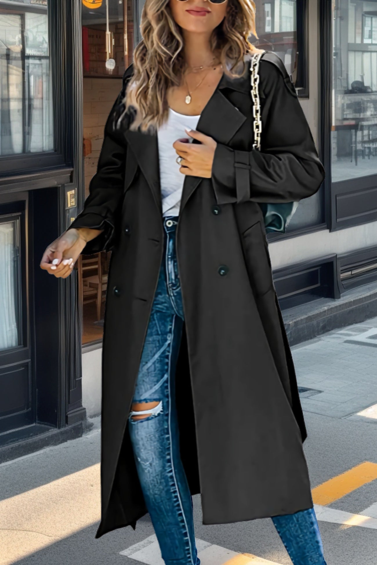 Double-breasted Lange Trenchcoat Met Riem - Emily