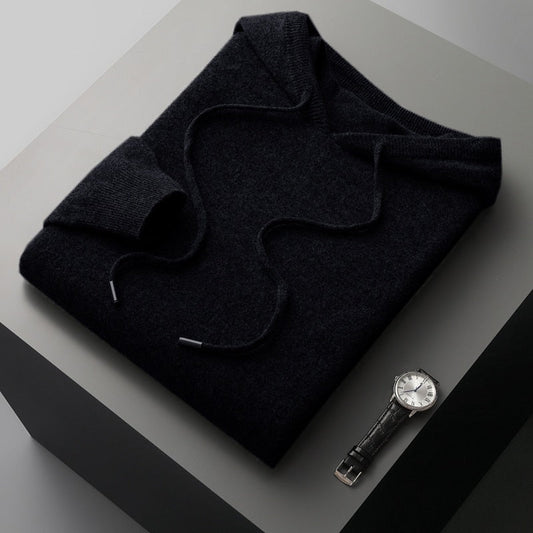 Premium Merino Wol Hoodie Zwart - Fabio