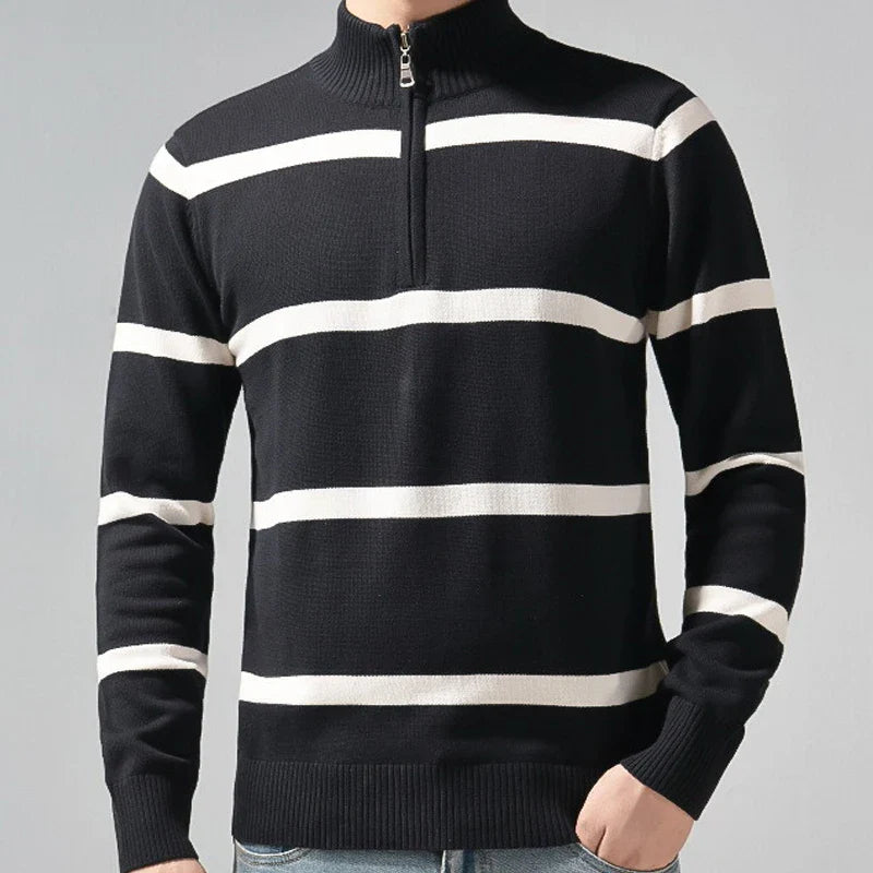 Zwart-Wit Gestreepte Half-Zip Trui - Finn