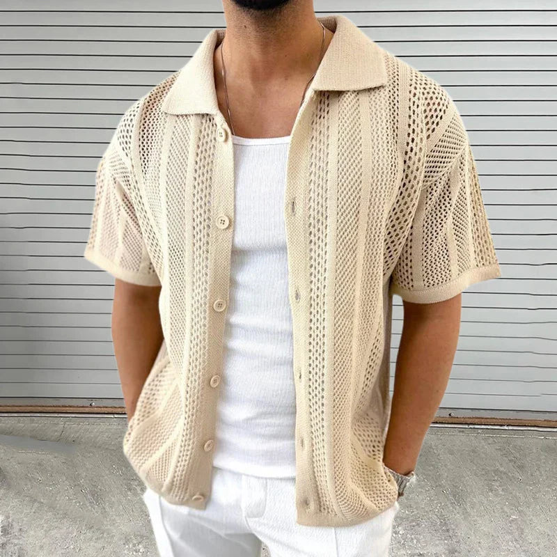 Beige gebreid herenoverhemd in zomerse stijl - Bachman