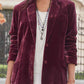 Velvet Slim Fit Crop Blazer - Ruby