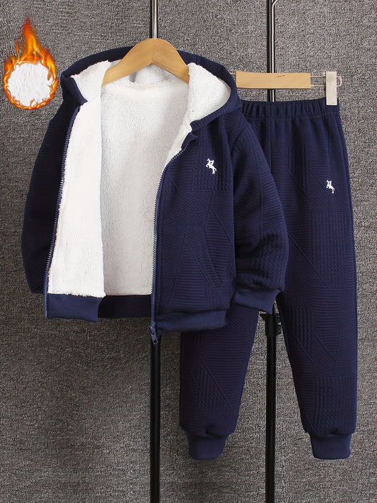 Marineblauw Fleece Hoodie en Broek Set – Max