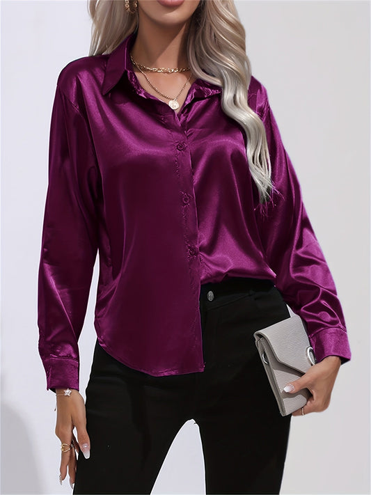 Roze Satijnen Lange Mouwen Blouse - Elise