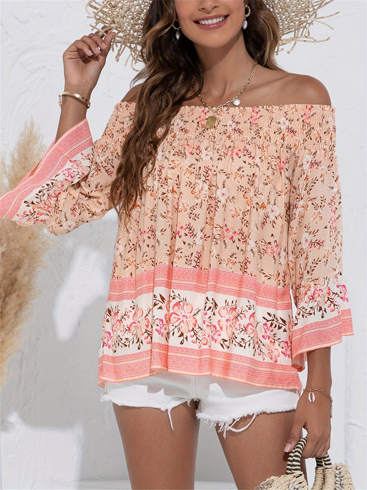 Speelse Bloemen Off-Shoulder Blouse met Romantische Ruffle Zoom - Vrouwelijk