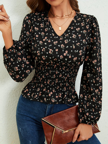 Zwart Bloemenpatroon Getailleerde Blouse - Sophie