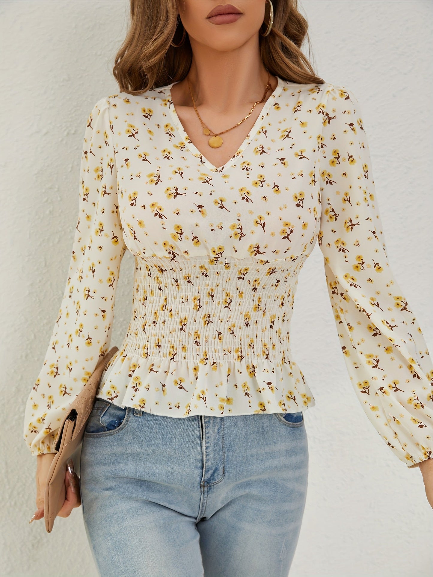 Zwart Bloemenpatroon Getailleerde Blouse - Sophie