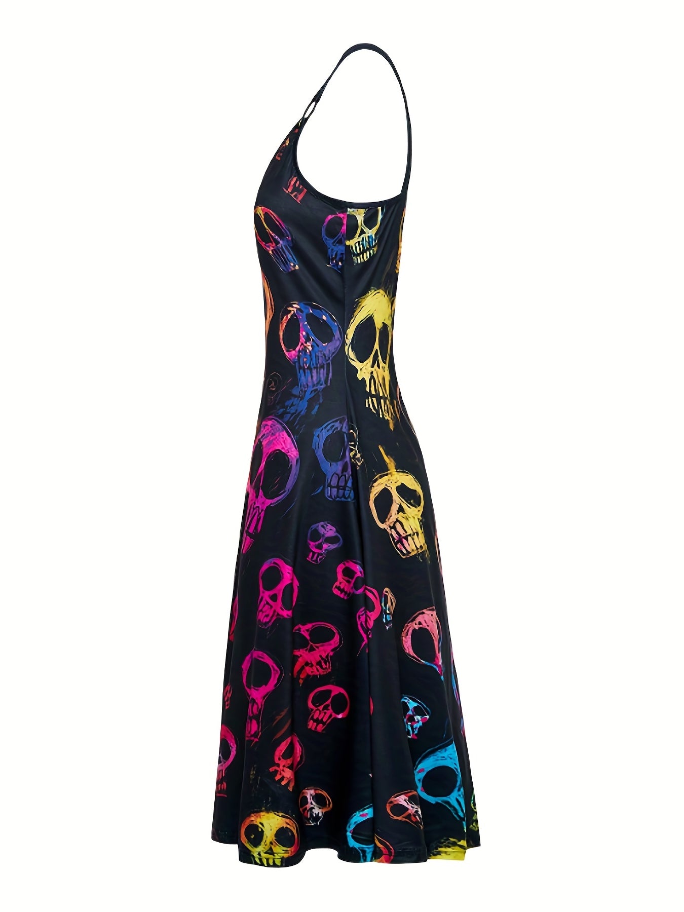 Zwart Skull Jurk met Allover Print - Elegante Stijl