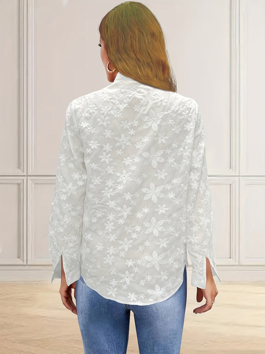 Wit Bloemenpatroon Lange Mouwen Blouse - Emma