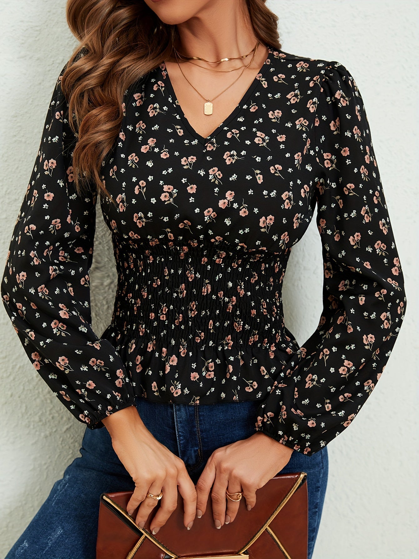 Zwart Bloemenpatroon Getailleerde Blouse - Sophie