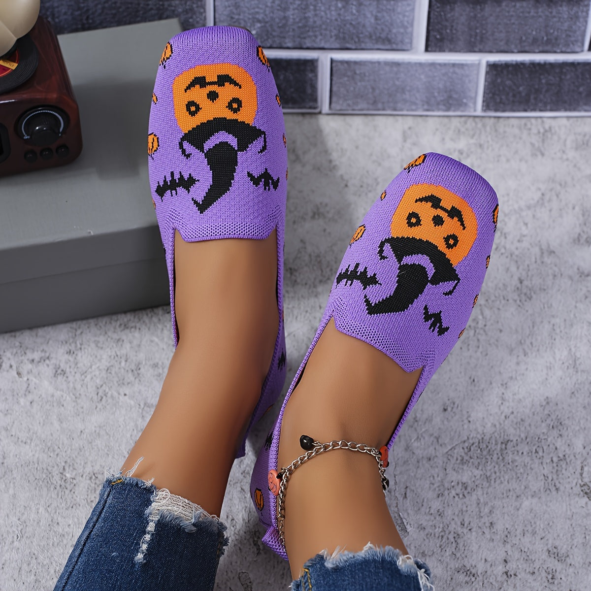 Lichtgewicht Halloween Pompoen Slip-ons - Violet