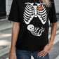 Zwart Halloween Skelet Print T-shirt - Ronde Hals