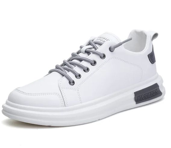 Witte herensneakers met bruine accenten - Leon