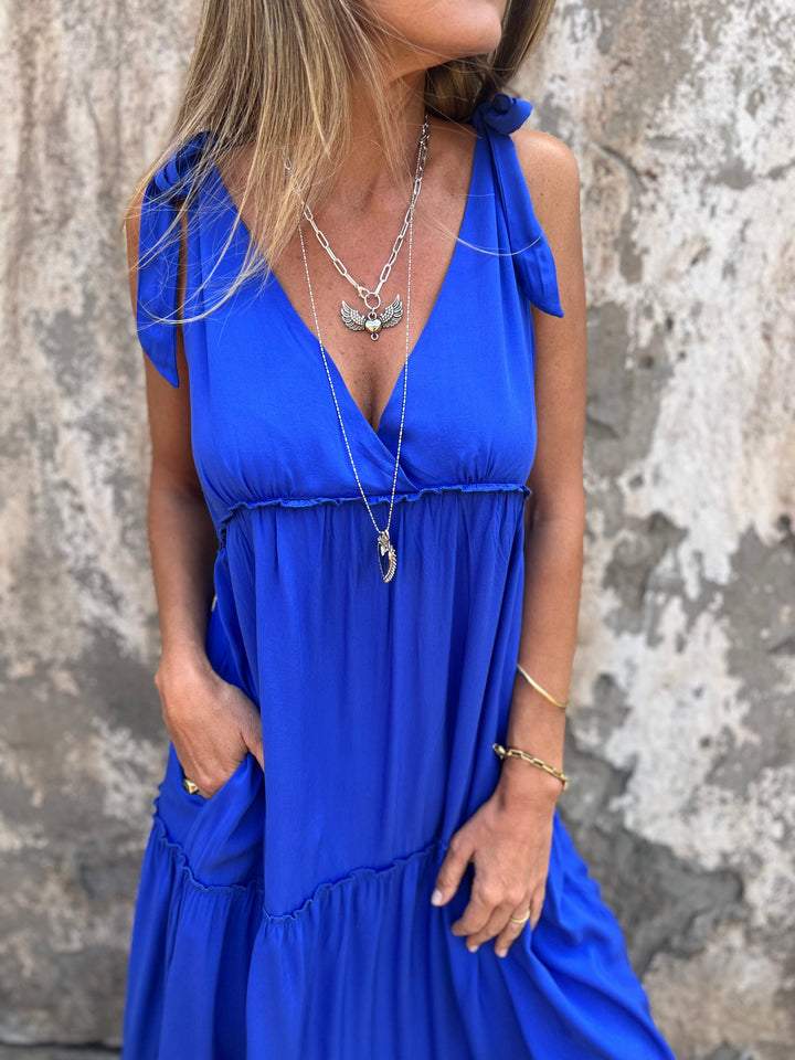 Blauwe Casual Maxi Jurk - Mouwloze Zomerjurk met V-hals