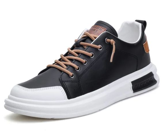 Witte herensneakers met bruine accenten - Leon