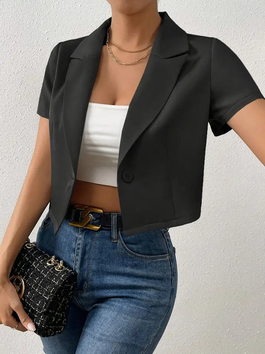 Zwarte Button Crop Blazer - Ella