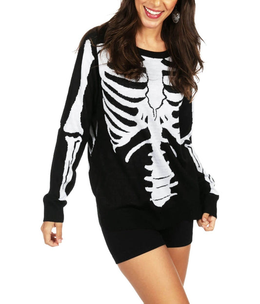 Zwarte skelettrui met geribbeld patroon - Halloweentrui Lara