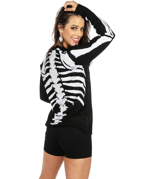 Zwarte skelettrui met geribbeld patroon - Halloweentrui Lara